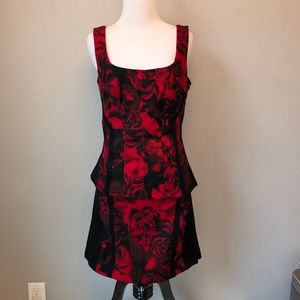 Cache sleeveless top and skirt. Red and black.